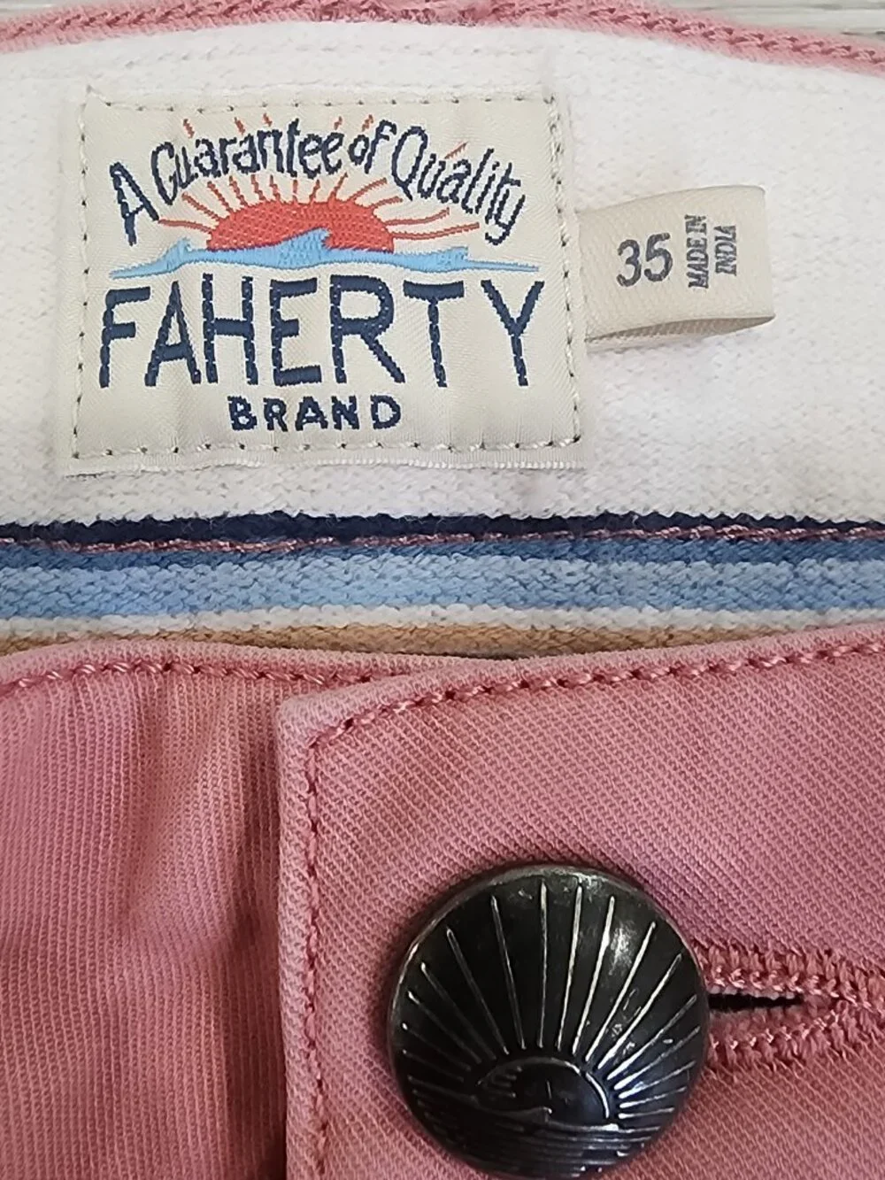 Faherty Chino Shorts Men's Size 35 Salmon Pink Casual Preppy Golf Outdoor